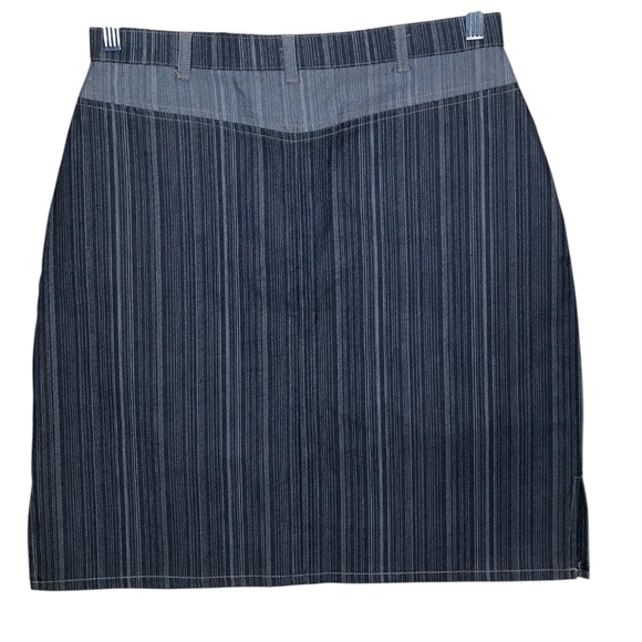 Patchwork Striped Denim Skirt with Embroidered Detail - Picture 2 of 11